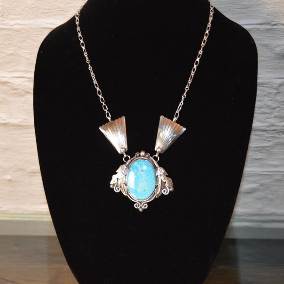 Navajo Sterling Silver and Turquoise Pendant Necklace by Jennifer Cayditto - Picture 3 of 5